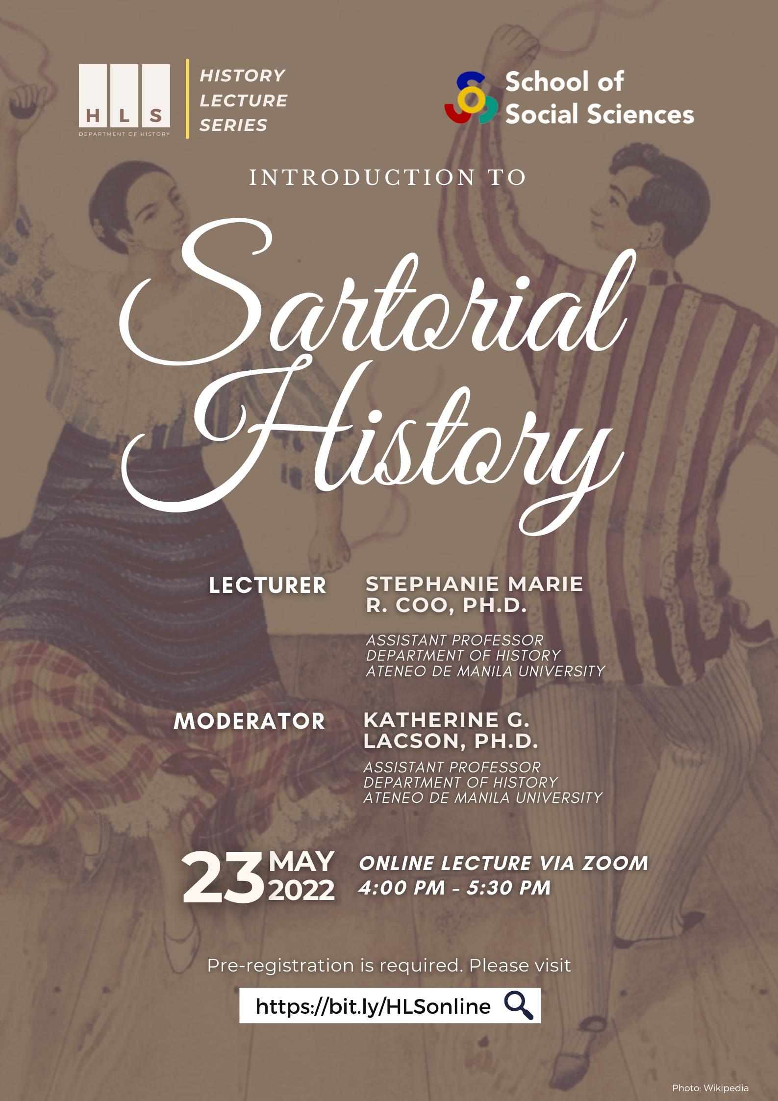 Introduction to Sartorial History, a lecture by Dr. Stephanie Coo. May 23, 2022, 4:00-5:30 PM.