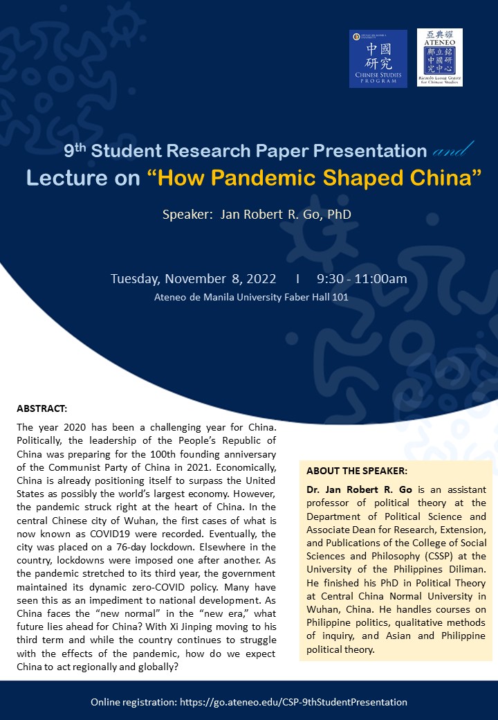 9th Student Research Paper Presentation and Lecture on “How Pandemic Shaped China”