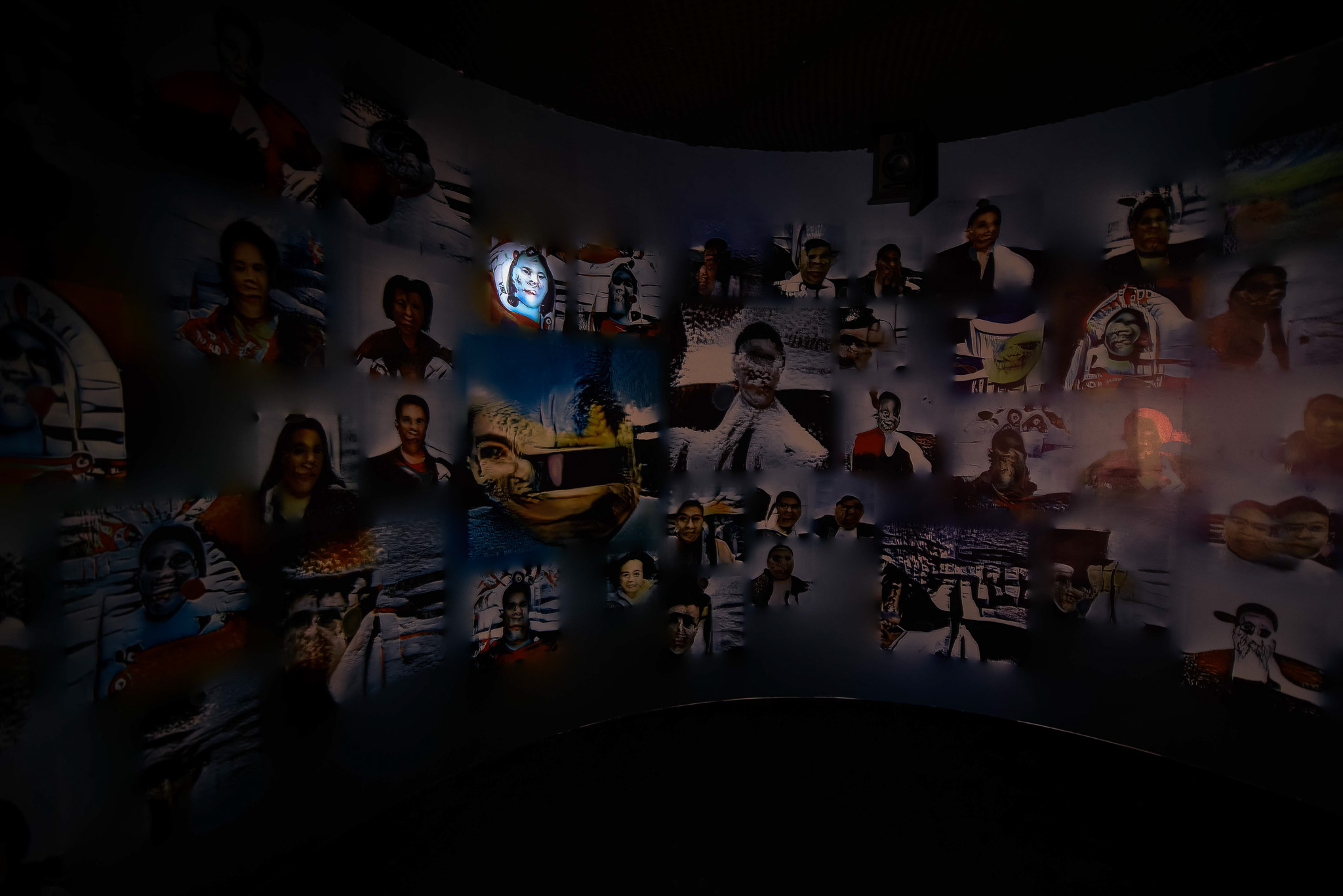 CHRISTINA LOPEZ (b.1995), "Sirens," 2024, Cylindrical room, wallpaper, light, generative multi-channel audio.