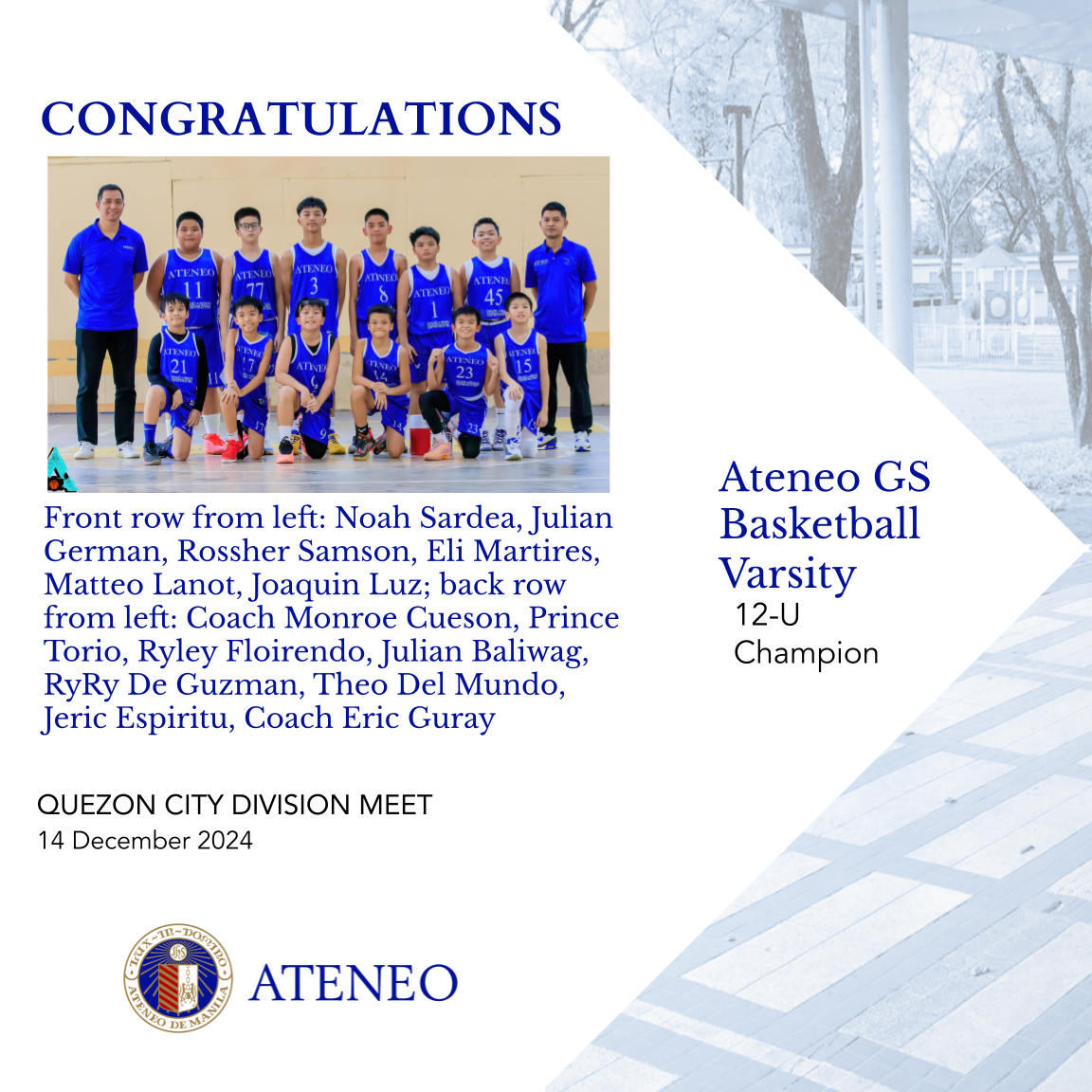 Ateneo's 12U Basketball Varsity is QC Division Meet Champion