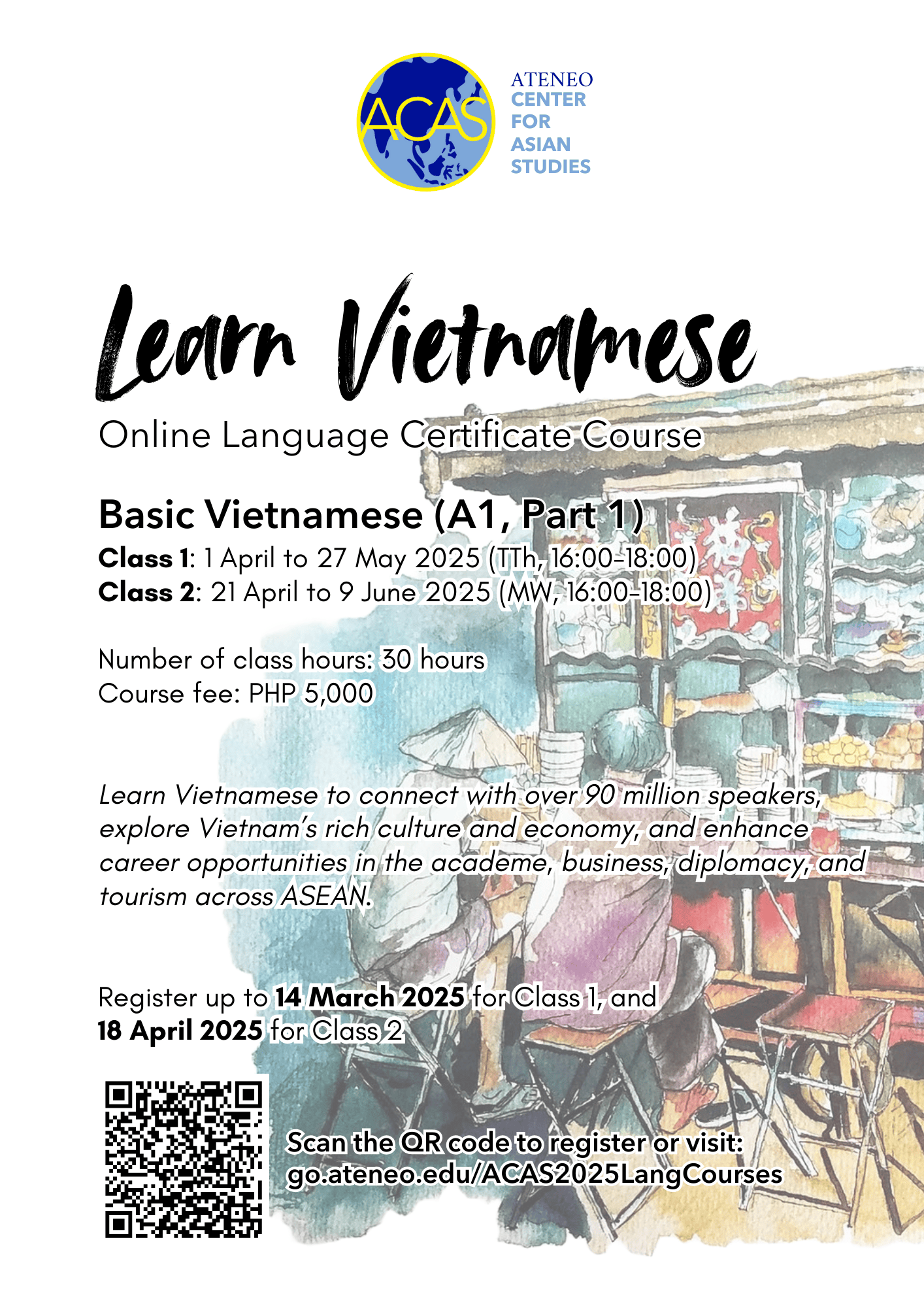 Course schedule for Basic Vietnamese classes