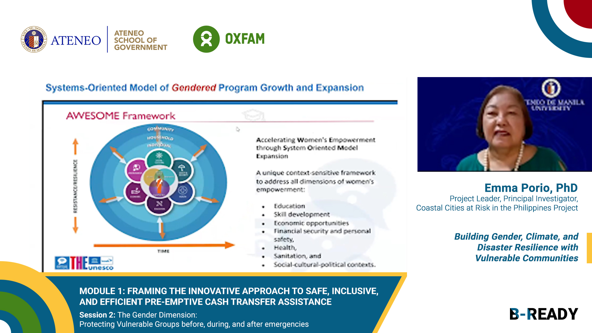 Emma Porio, PhD discussed gender and development issues especially during calamities and disasters