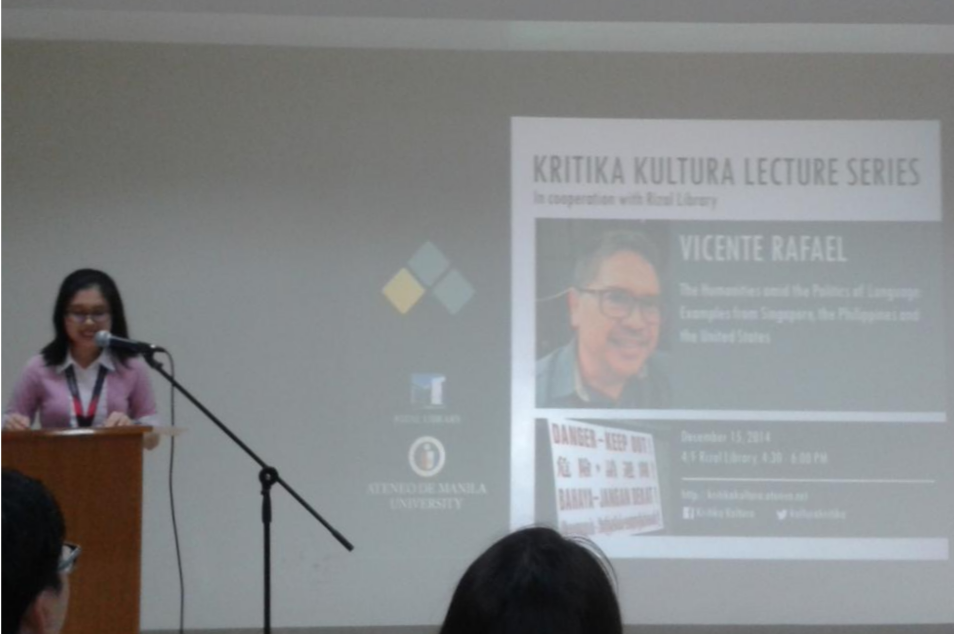 Angel hosting a lecture by Vicente Rafael