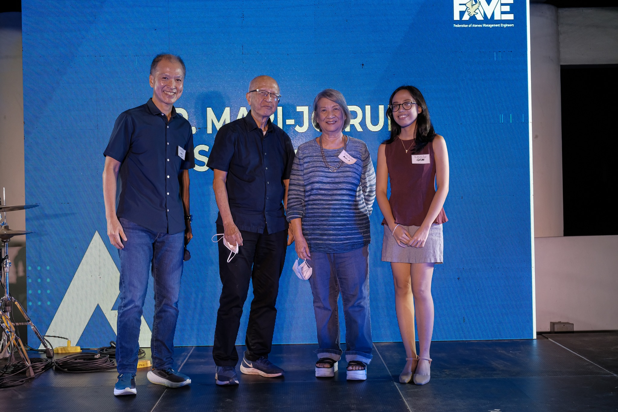 From left to right: Mr. Dobbin Tan, ME ‘85 alumnus and current FAME President; Fr. Bienvenido Nebres, SJ, former Ateneo de Manila University President; Dr. Mari-Jo Ruiz, Ateneo Professor Emeritus of Mathematics; and Natalie Gem Armada, first year BS Management Engineering student and the first Dr. Mari-Jo P. Ruiz-FAME Scholarship Endowment recipient.