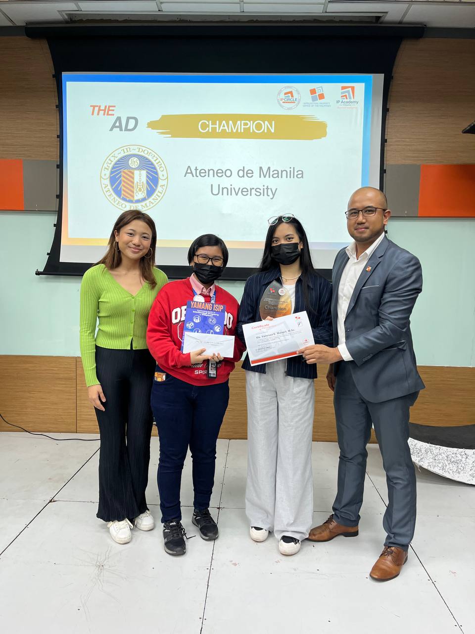 Image: The Ateneo team with the Director-in-Charge of the IP Academy (from left to right: Ms Raine Prieto, Ms Samantha Amansec, Ms Danielle Baldono and Dr Frederick Romero); photo grabbed from the official facebook page of IPOPHL
