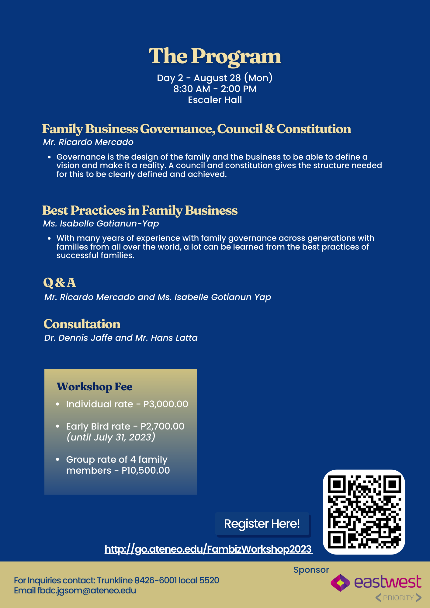 Workshop Day 2 program schedule