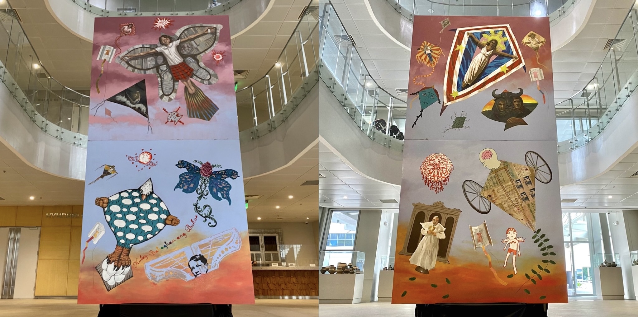'Saranggola ng Pag-asa, a 16-feet, back-to-back mural, on view at the Zalamea Lobby, Soledad V Pangilinan Arts Wing, Areté.