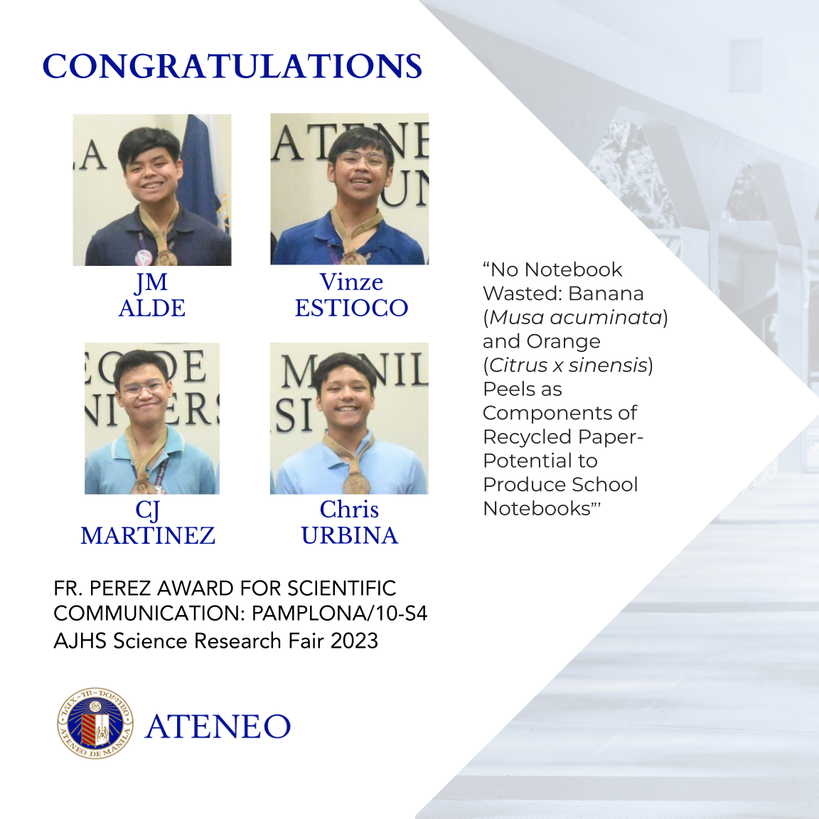 The Fr. Perez Award winners 