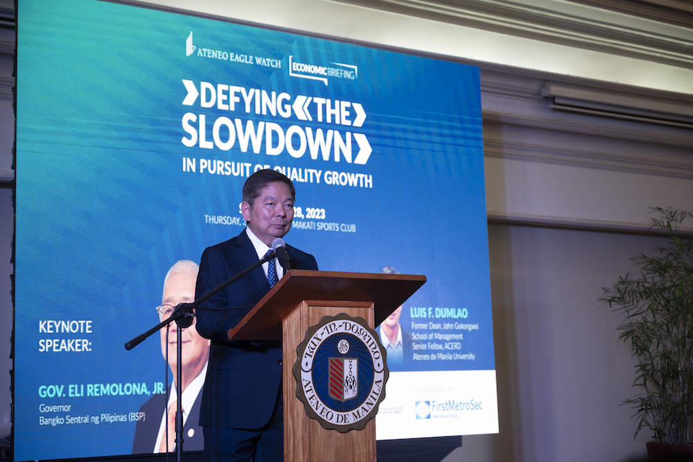 Gov Amando M Tetangco Jr delivers his opening remarks. 