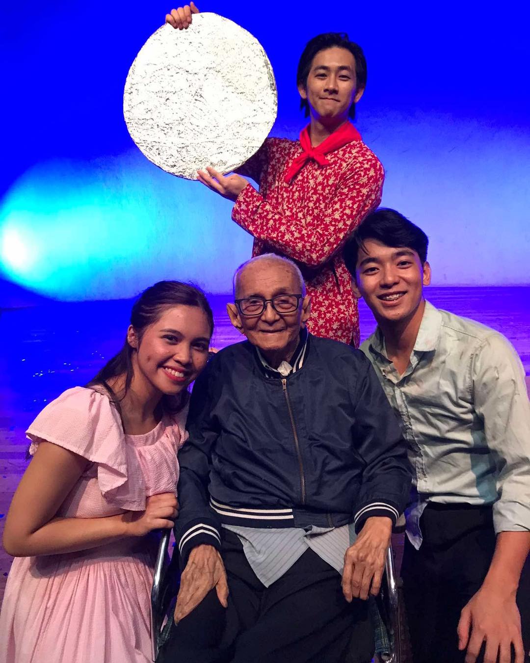 Mr Pagsi (center) with the newest members of the 2025 Sinta! cast: (clockwise from left) Ara Rioflorido, Austin Gonzales, and Mikkel Valencia.