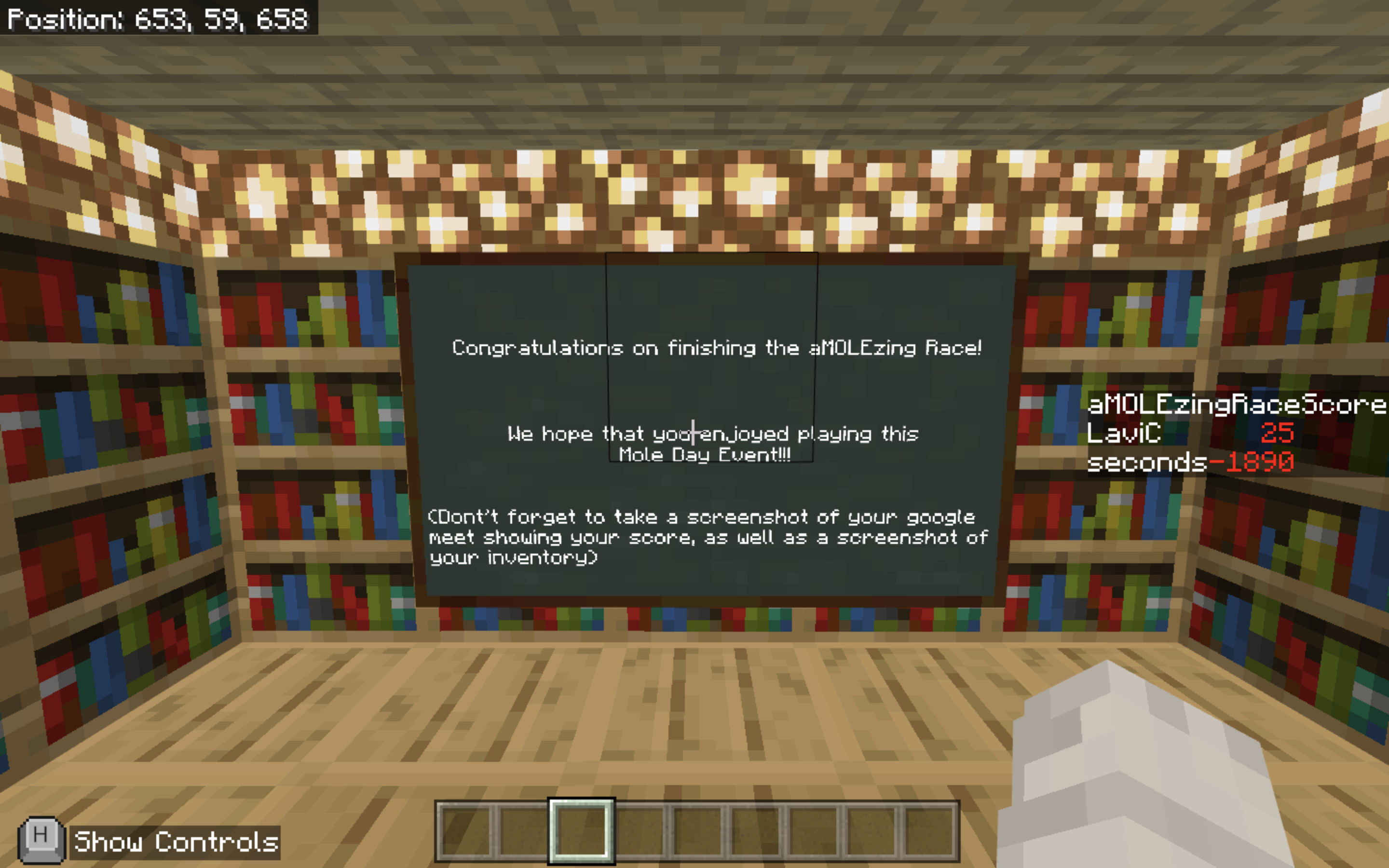 Congratulatory message for students who finished the "AMoleZing Race"  