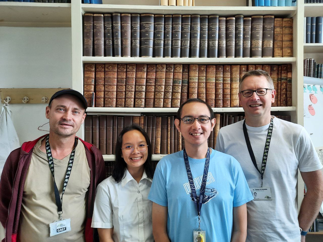 Earlier this year, (L-R) Freitag, Seno, and Delocado conducted a research visit at the Museum für Naturkunde Berlin as part of the BIO-PHIL project. Pictured here with Dr Thomas von Rintelen, a collaborator of the Ateneo Biodiversity Research Laboratory.
