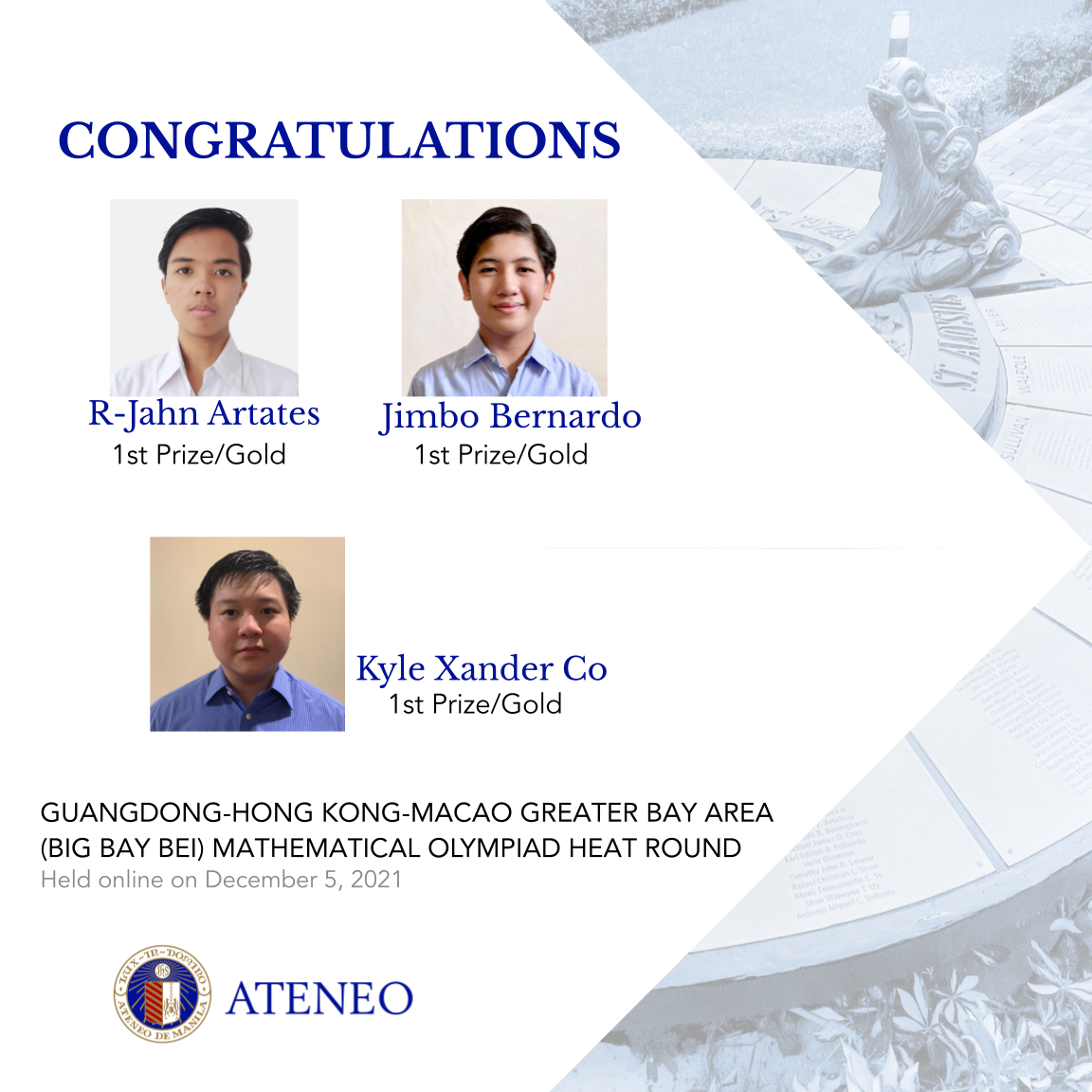 Gold awardees R-Jahn Artates, Jimbo Bernardo, and Kyle Xander Co
