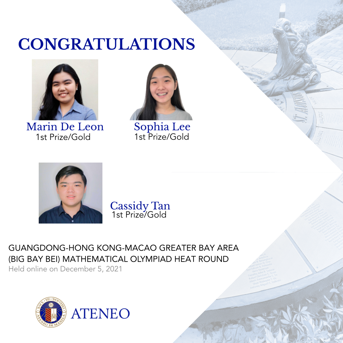 Gold awardees Marin De Leon, Sophie Lee, and Cassidy Tan