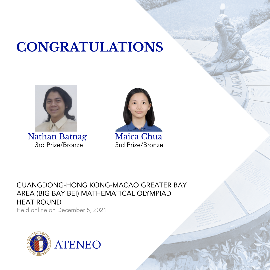 Bronze awardees Nathan Batnag and Maica Chua
