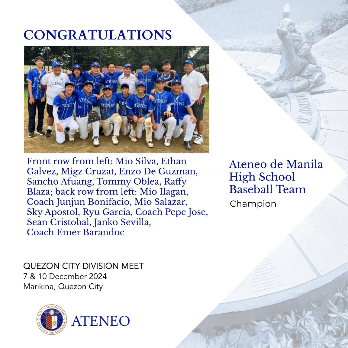 Ateneo HS is QC Division Meet Baseball Champion