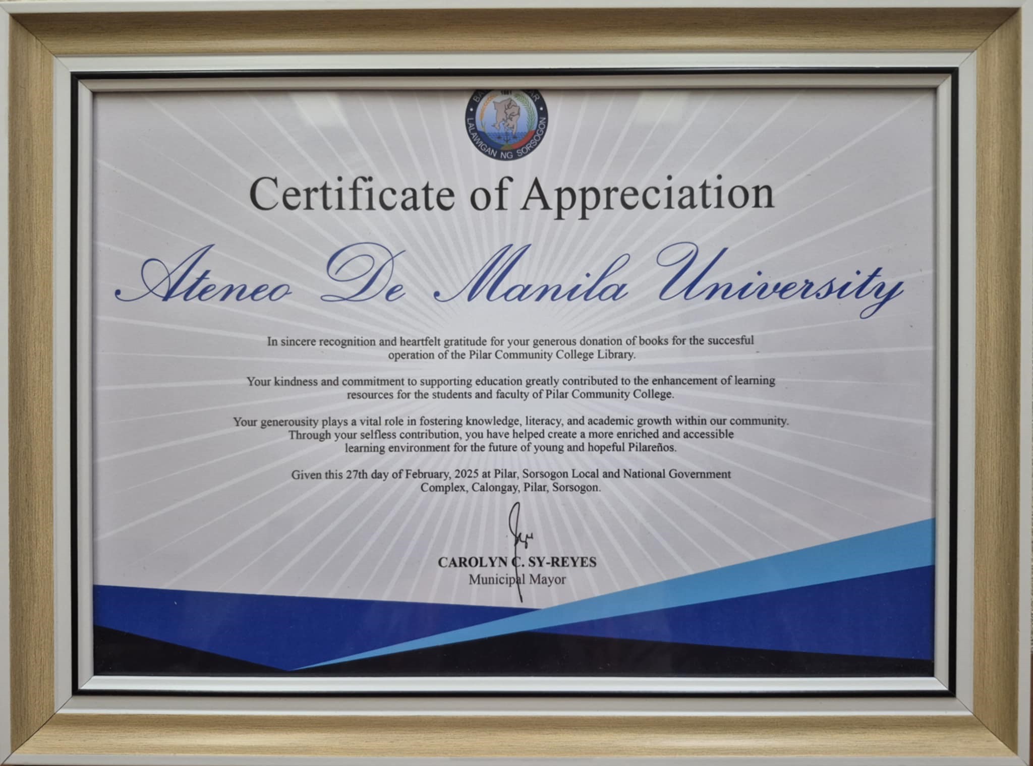 Certificate of Appreciation PiCC