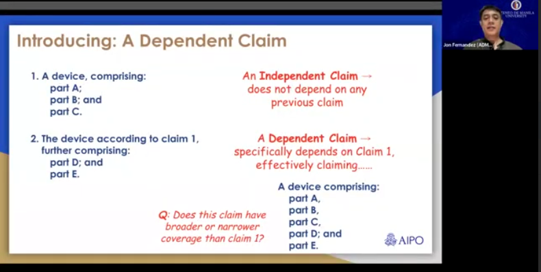 Image: Dr Fernandez discussing the Dependent claim