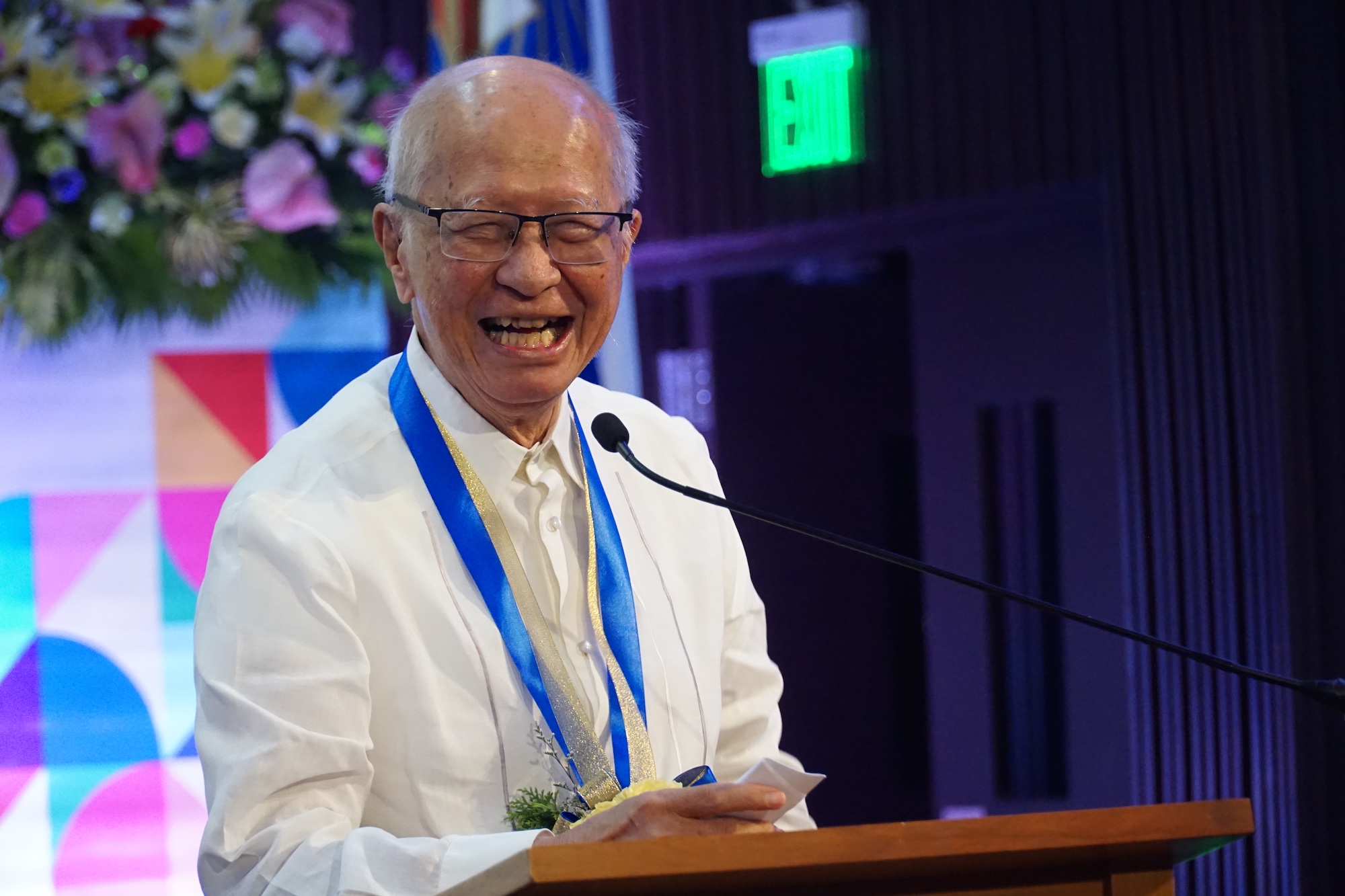 Fr Ben giving his response upon being conferred the title of Professor Emeritus