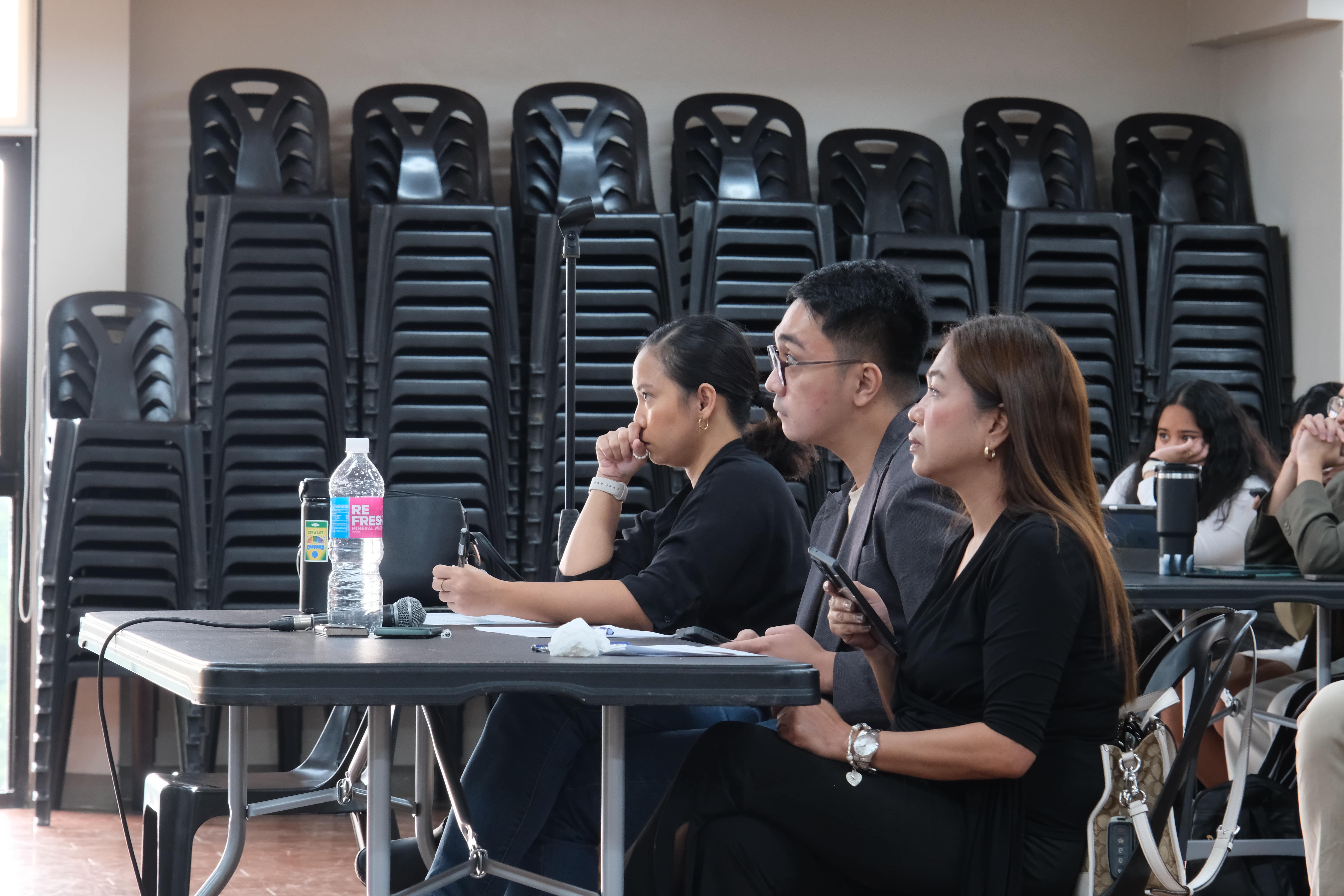 From left to right: Ms. Johanna Erroba, Mr. Reuel Ruiz, Jr., and Dr. Ria Canlas judging the team presentations