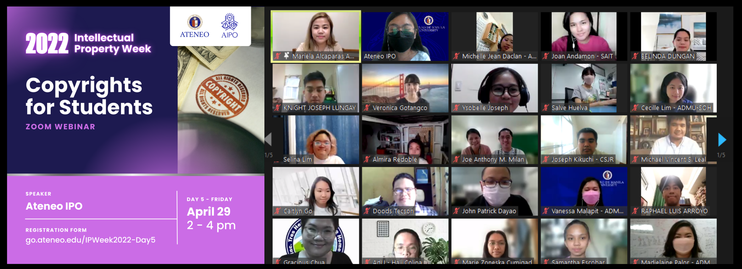 Image: IP Week Day 5 poster and online participants