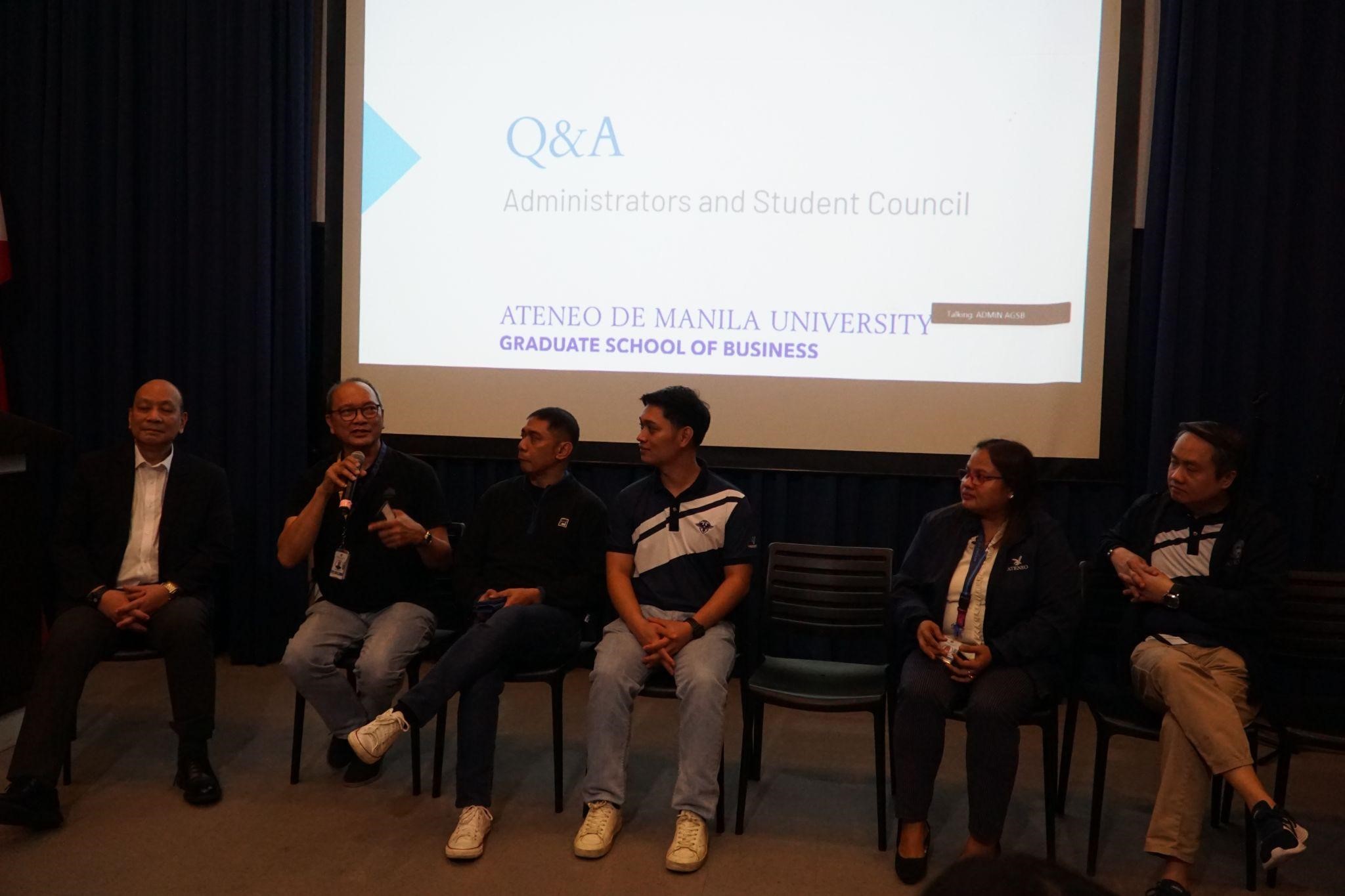 Dean Jowett Magsaysay, Associate Registrar Rey Reyes, Associate Dean Luisito Montalbo, Student Council President Danilo Yambao, Jr., Librarian Carmela Bombales, and Director of Student Activities and Formation Dennis Ryan Cruz