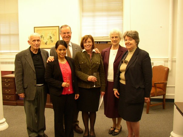 At her disseration defense at Catholic University of America in 2009. Photo courtesy of Trish Lambino