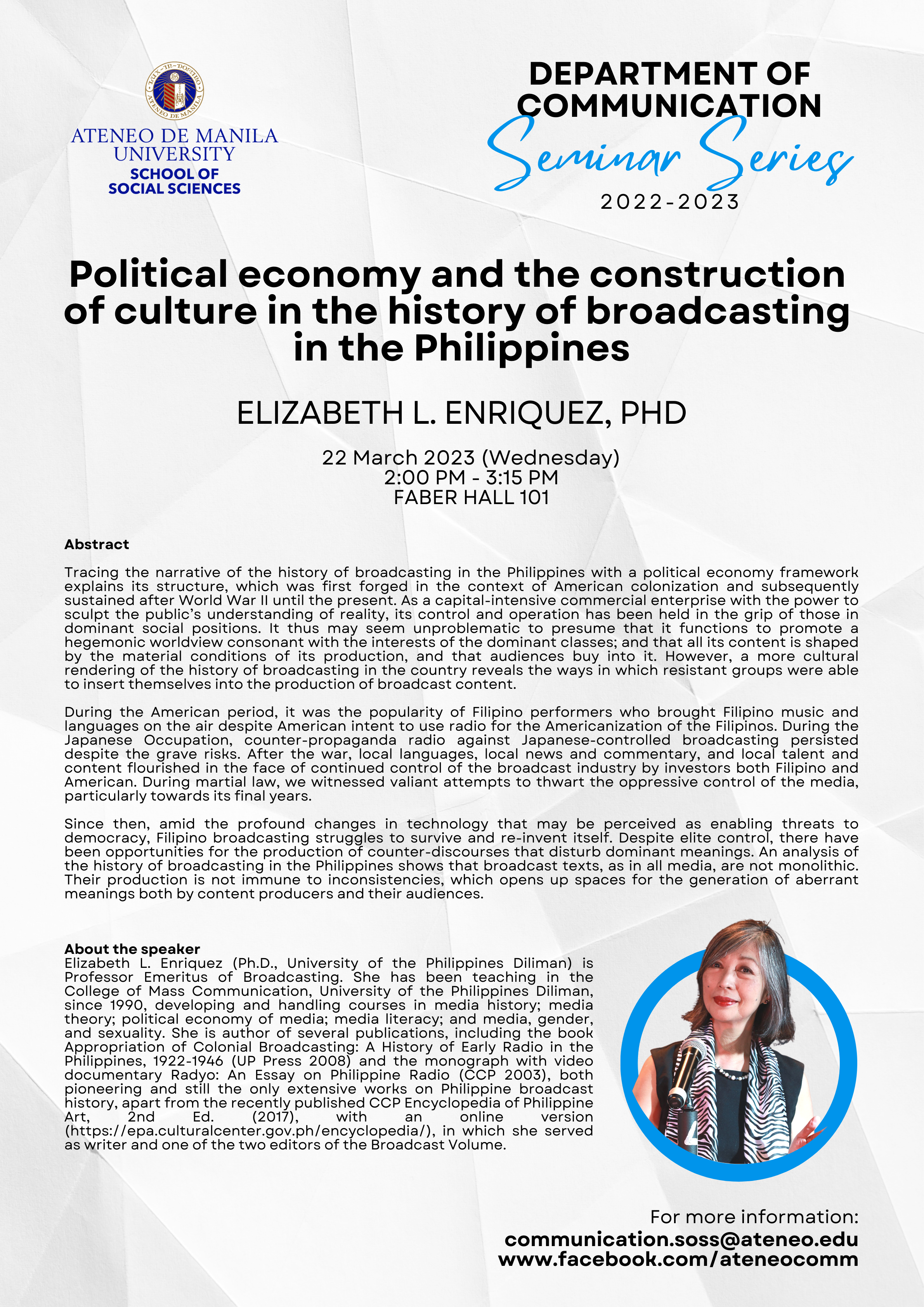 Speaker: Dr. Elizabeth L. Enriquez