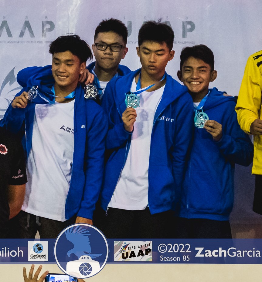 4 x 200m freestyle relay silver medalists (from left) Joaquin Custodio, Thirdy Lentejas, Miguel Martinez, and Gabe Viovicente