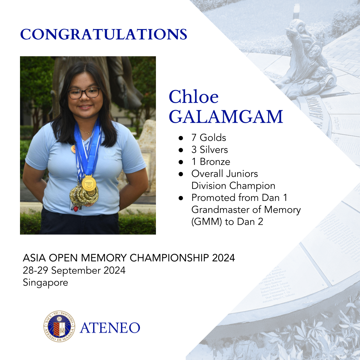 Asia Open Memory Champion Chloe Galamgam