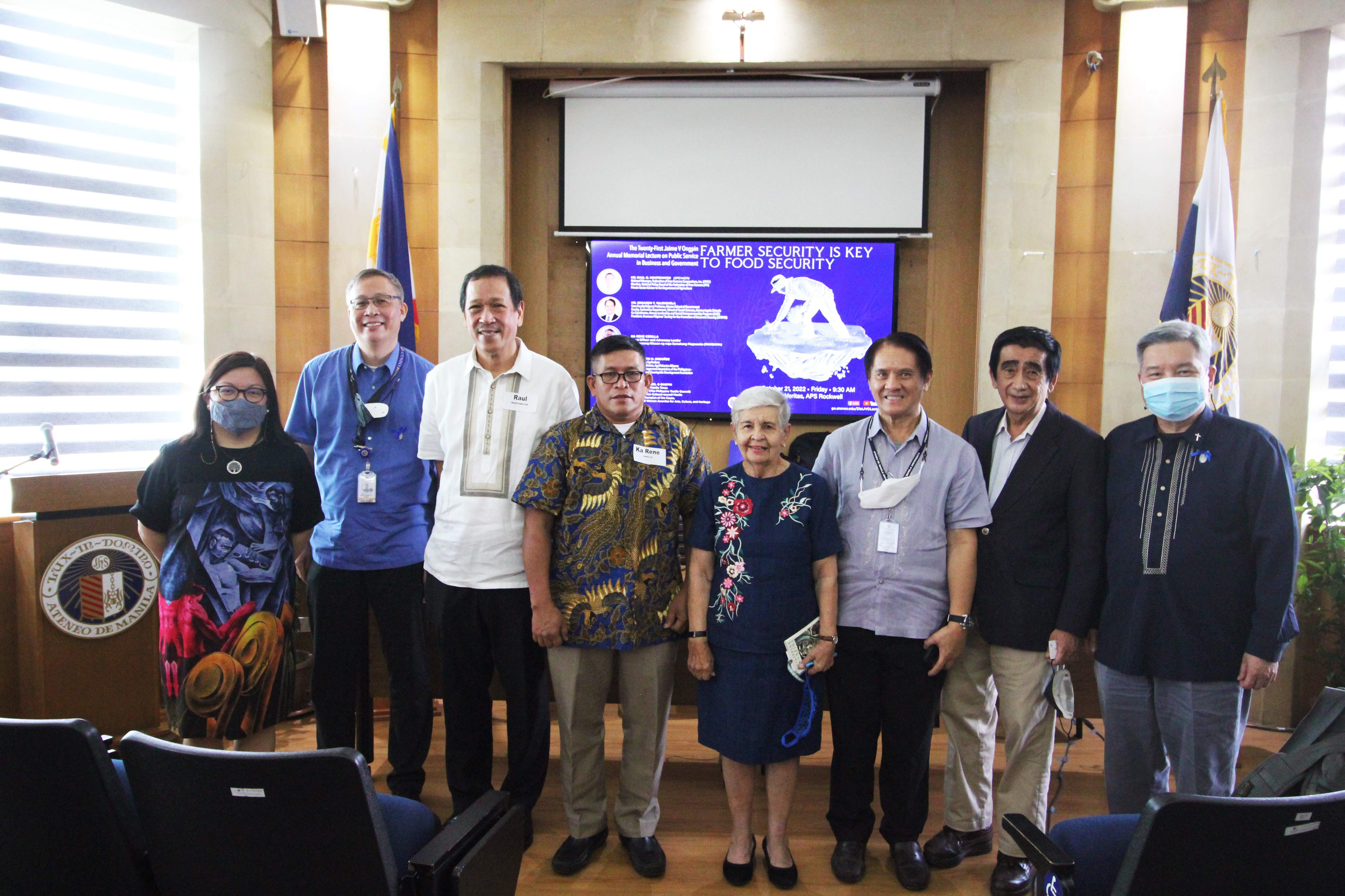 From left to right:  Atty. Maita Chan-Gonzaga, Dean Randy Tuano, Mr. Raul Montemayor, Ka Rene Cerilla, Mrs. Maribel Ongpin, Dr. Edgardo Valenzuela, Dr. Ernie Ordonez, Fr Bobby Yap, SJ