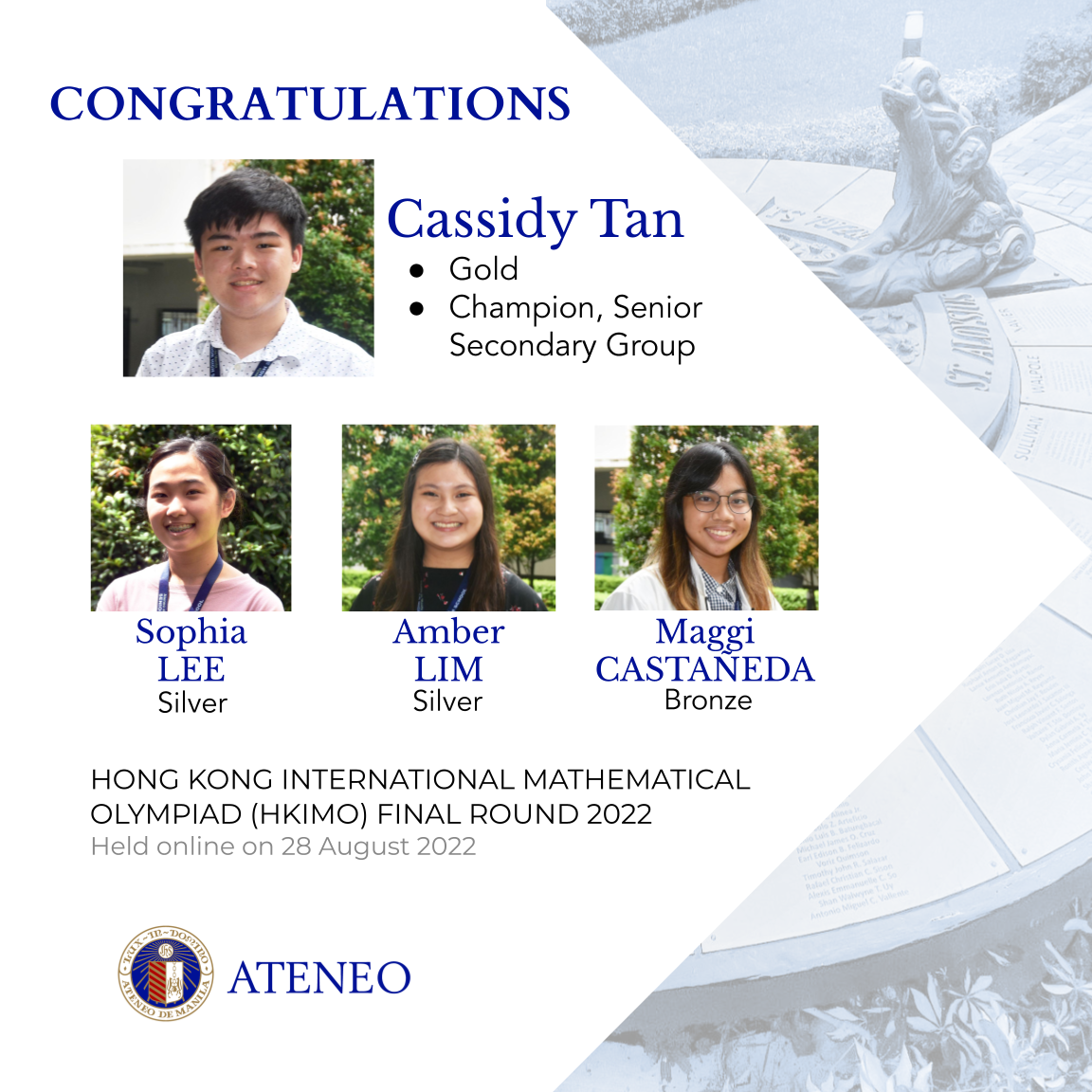The ASHS' HKIMO medalists, led by Cassidy Tan
