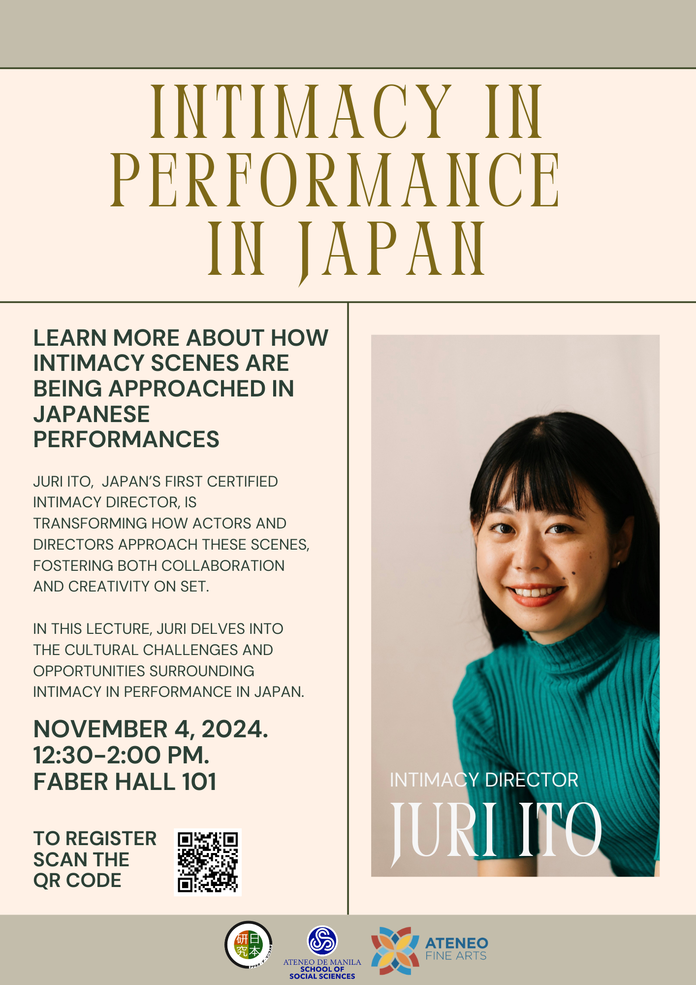 Poster for the Intimacy in Performance Talk with Juri Ito
