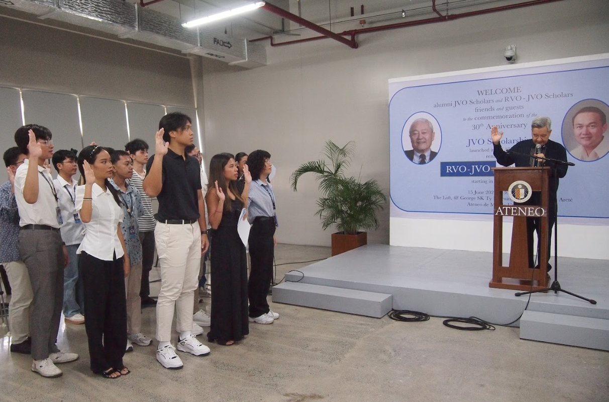 The first group of alumni RVO-JVO Scholars  inducted to the RVO-JVO Scholars Alumni Association,  led by Fr Roberto C Yap SJ, 15 June 2025