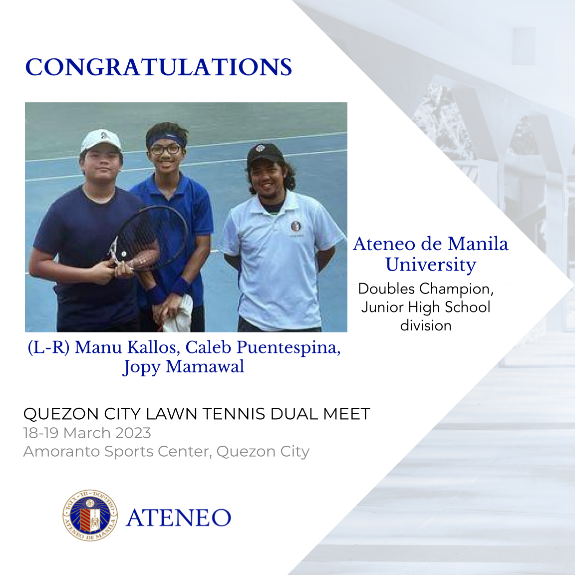 Manu Kallos & Caleb Puentespina are doubles champs of the QC lawn tennis dual meet.  
