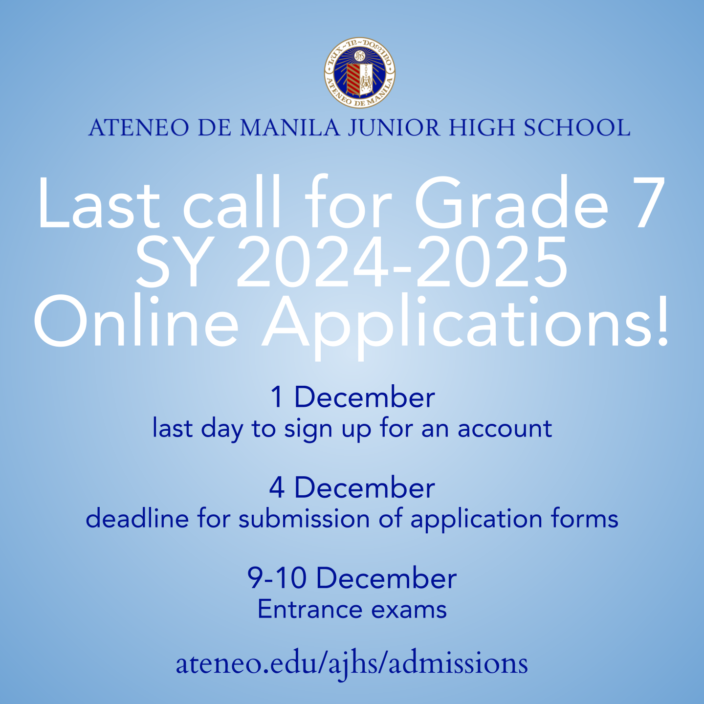 Last call Grade 7 applications SY 2024-2025  