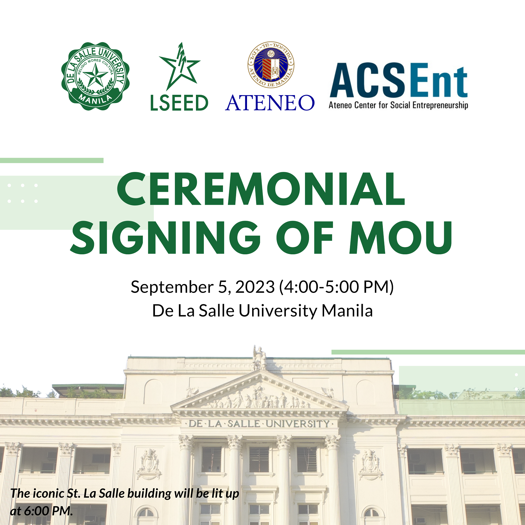 Ateneo ACSENT - DLSU LSEED MOU signing