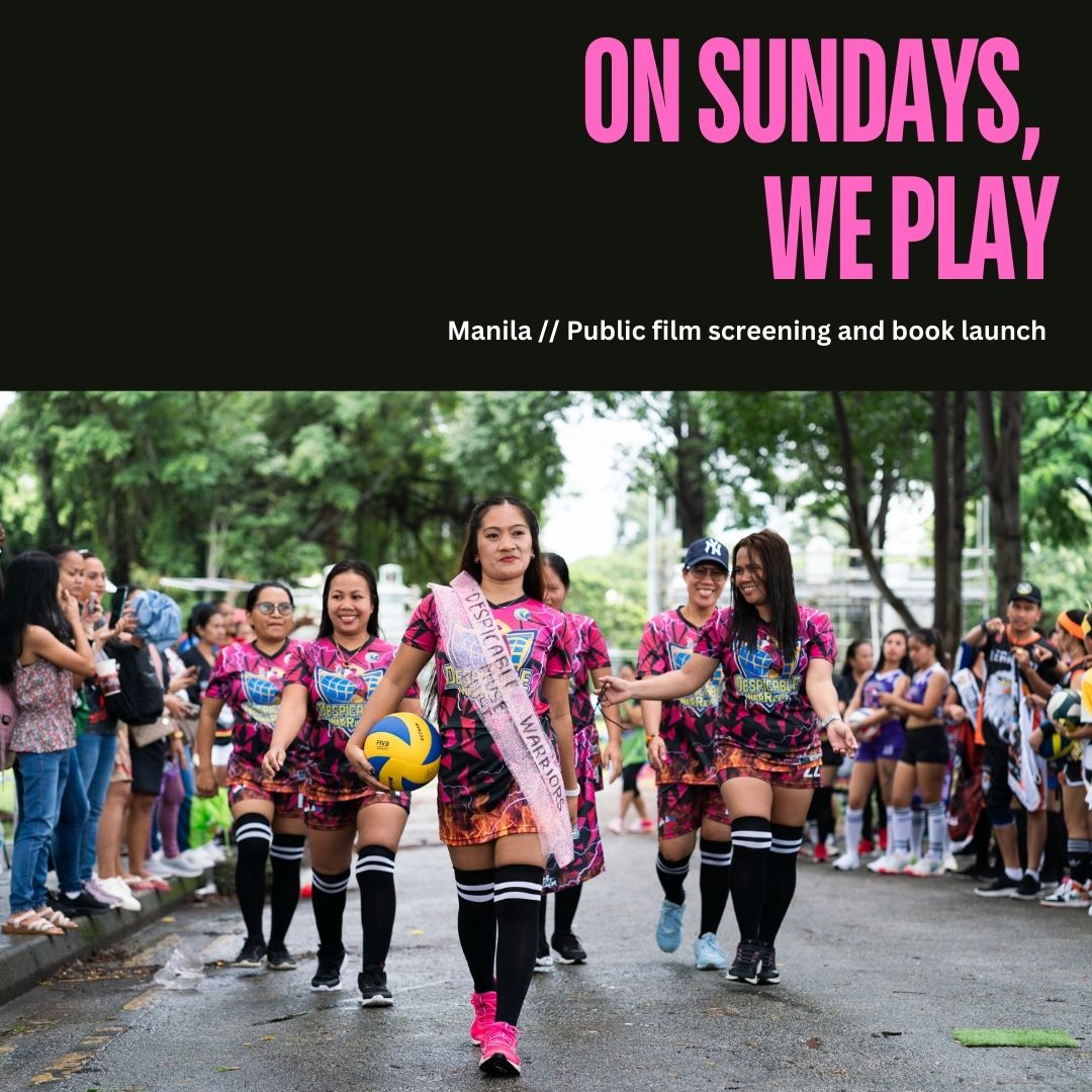 Title image of On Sundays We Play which features the Filipina volleyball players
