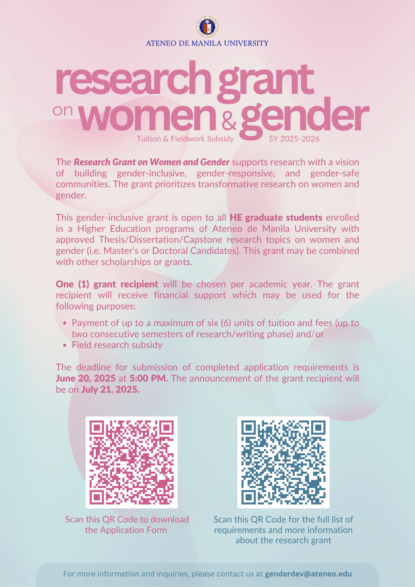 POSTER RESEARCH GRANT ON WOMEN AND GENDER