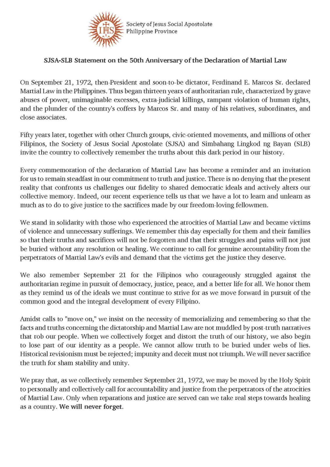 SJSA-SLB Statement on ML@50