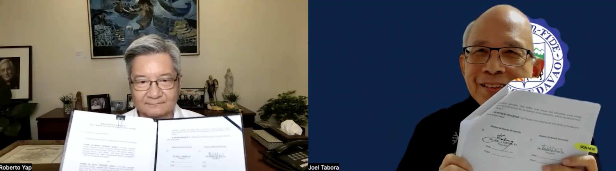 Fr Roberto Yap SJ and Fr Joel Tabora SJ, University presidents of Ateneo de Manila and Ateneo de Davao, respectively.