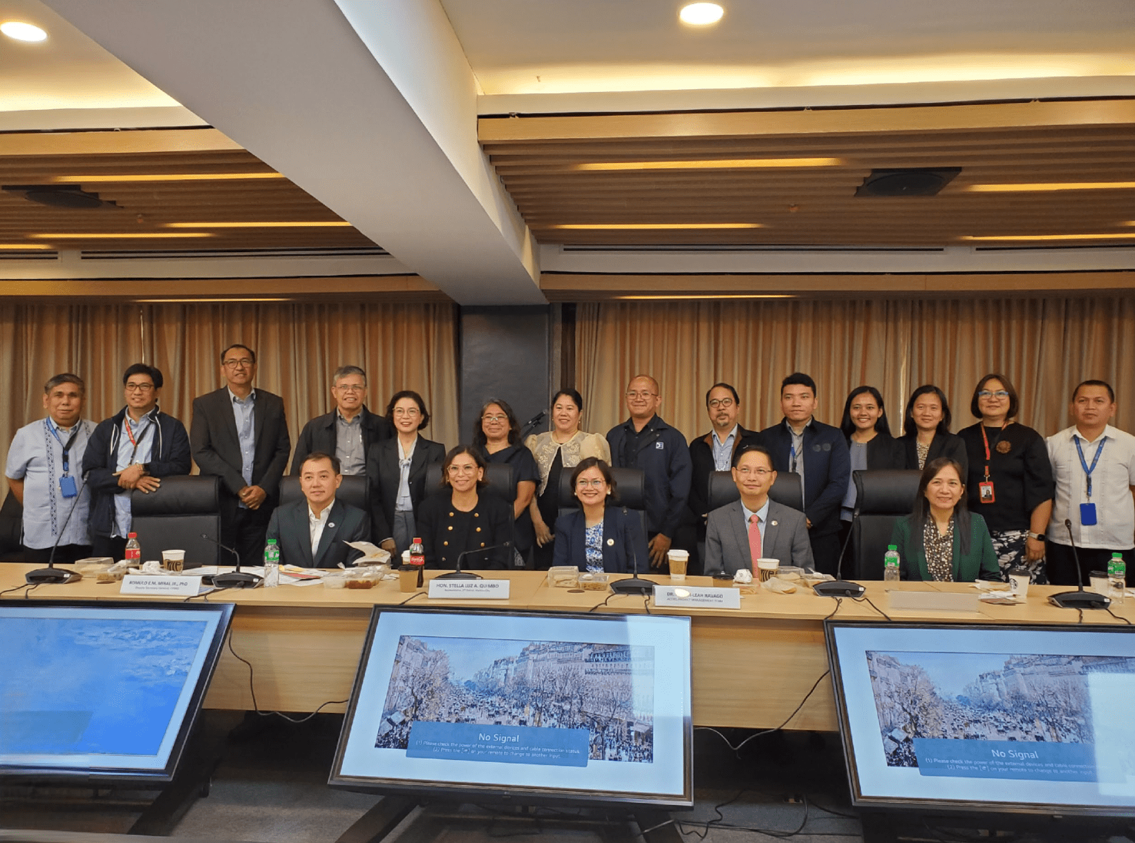(L-R) Standing: Rommel Asuncion, ED Novel Bangsal,  Dr. Romulo Miral Jr, Dr. Gem Castillo, Dr. Majah Ravago, Dr. Laura David, Dr. Charina Amedo-Repollo, Dr. Jefferson Arapoc, Dr. Asa Jose Sajise, Mr. John Frederick Avelino (DEVR), Allyssa Mercado, Dir. Rosemarie Sawili, OIC-DED Pamela Manalo, and Mr. John Paul Quieta Seated: Hon. Adrian Michael Amatong, Hon. Stella Quimbo, Hon. Anna Victoria Veloso-Tuazon, Hon. Francisco Benitez, and Dr. Divina Gracia Del Prado (PSA)
