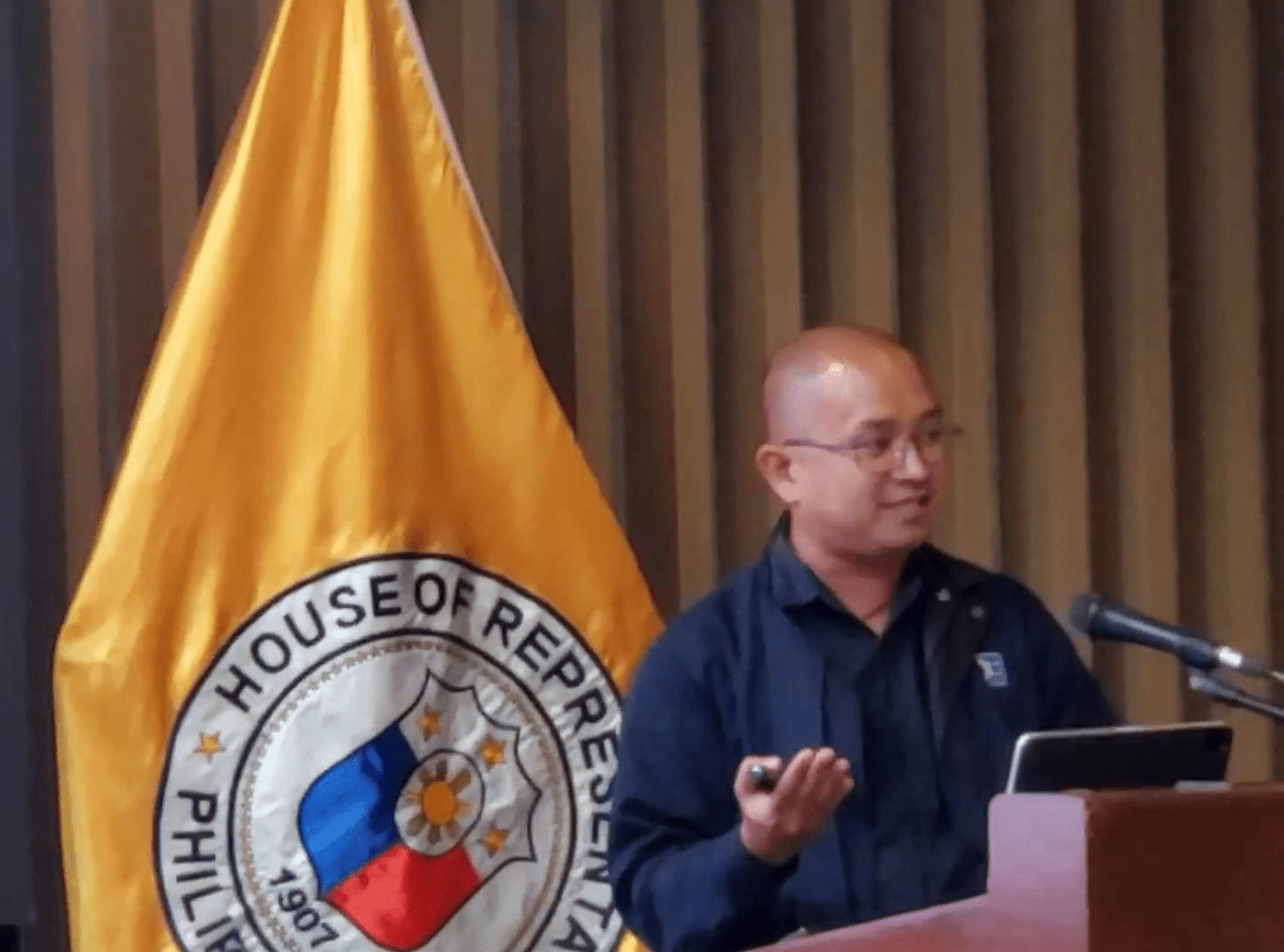 Dr. Charina Amedo-Repollo,  Dr. Jefferson Arapoc and Dr. Asa Jose Sajise, HRep-Ateneo Congressional Research Fellows, presenting their team’s research on blue and green economy