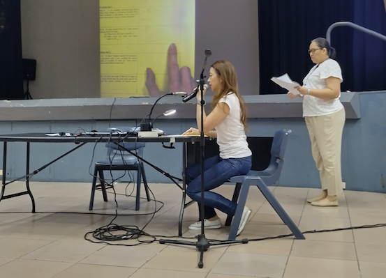 A volunteer shares and explains her work