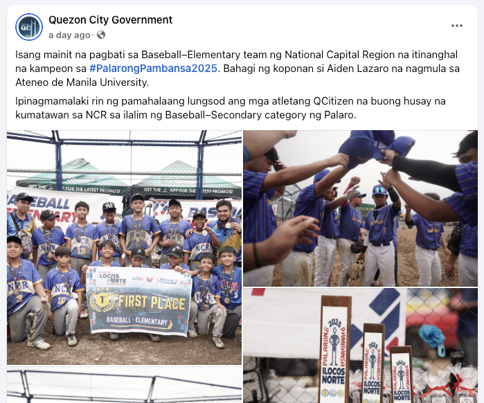 Screenshot of Quezon City Government's Facebook post