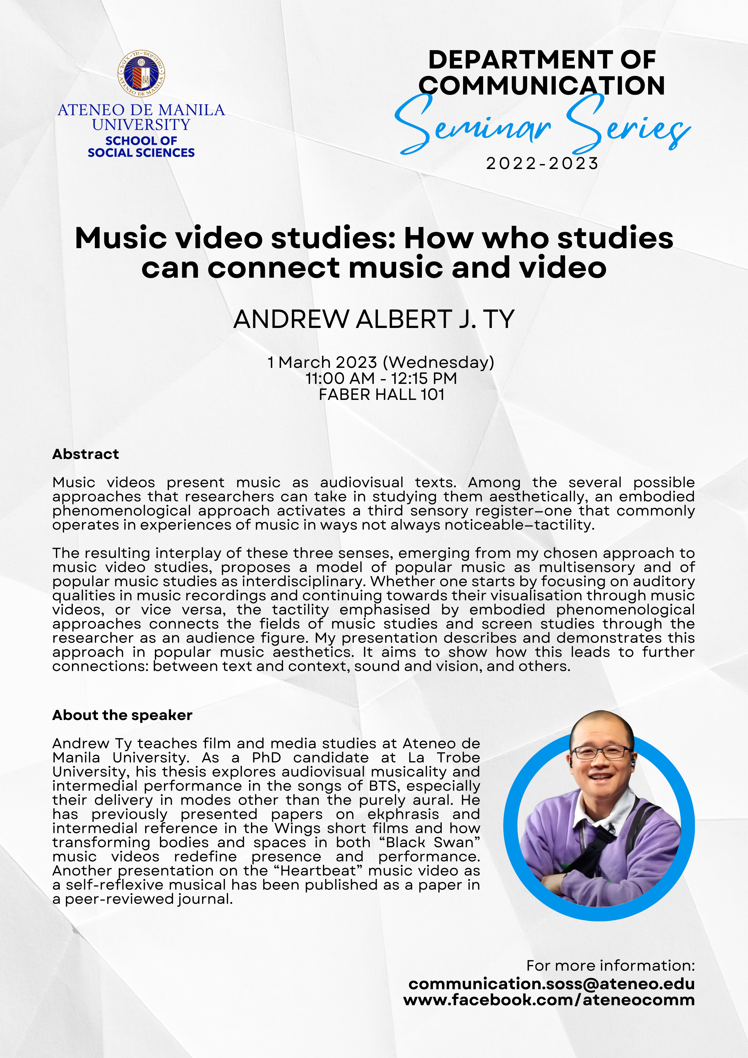 The Department of Communication Seminar Series 2022-2023