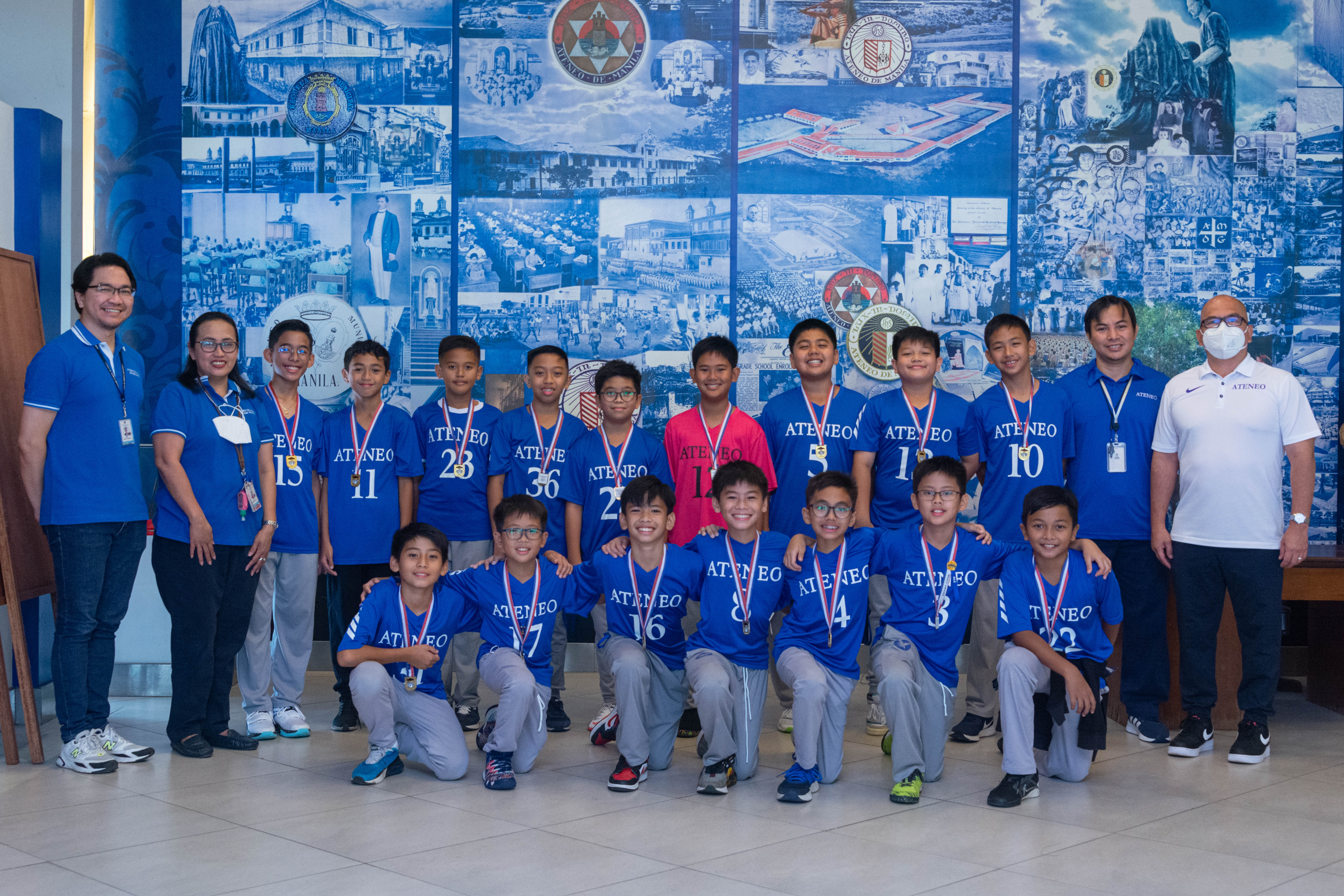 Front row kneeling from left: Josef Tomas, Migo Malvar, Zach Gan, Andres Sumpaico, Jaime Villanueva, Sancho Aquino, Joaquin Mendoza; back row standing from left: Jervy Robles, Virgie Esteves, Kite Kabatay, Alejo Commeyne, Francis Desabille, Basti Driz, Chad Baviera, Lucas Escalante, Chase Francisco, Zach Go, Aki Belza, Sean Alli; not in photo: Agu Hizon, Rocco Uy