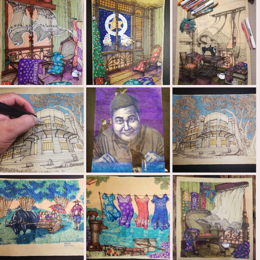 A collage of Architect Prado's artworks