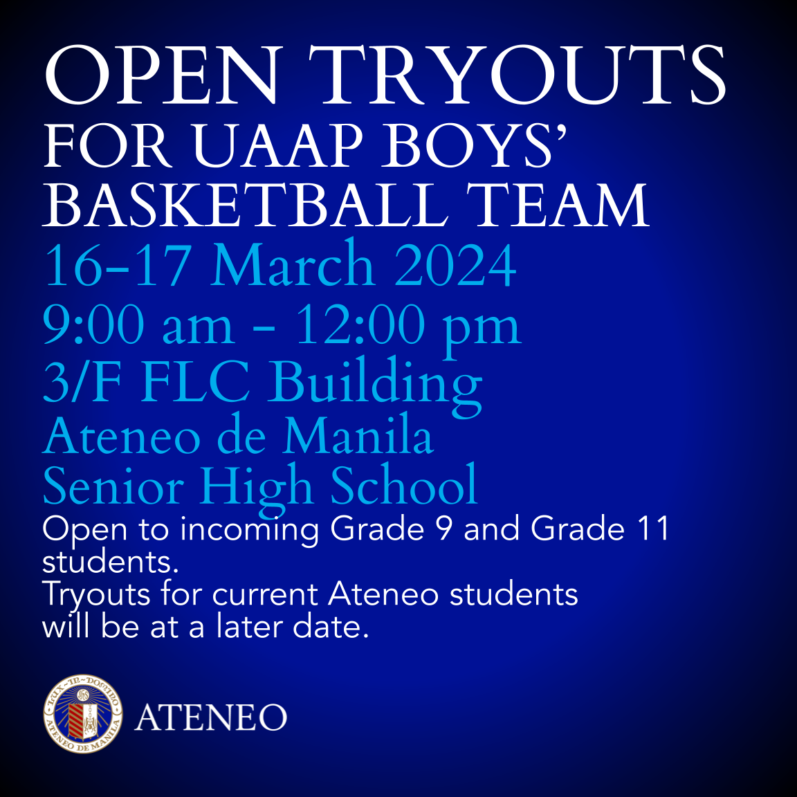 Tryouts on March 16 & 17, 2024