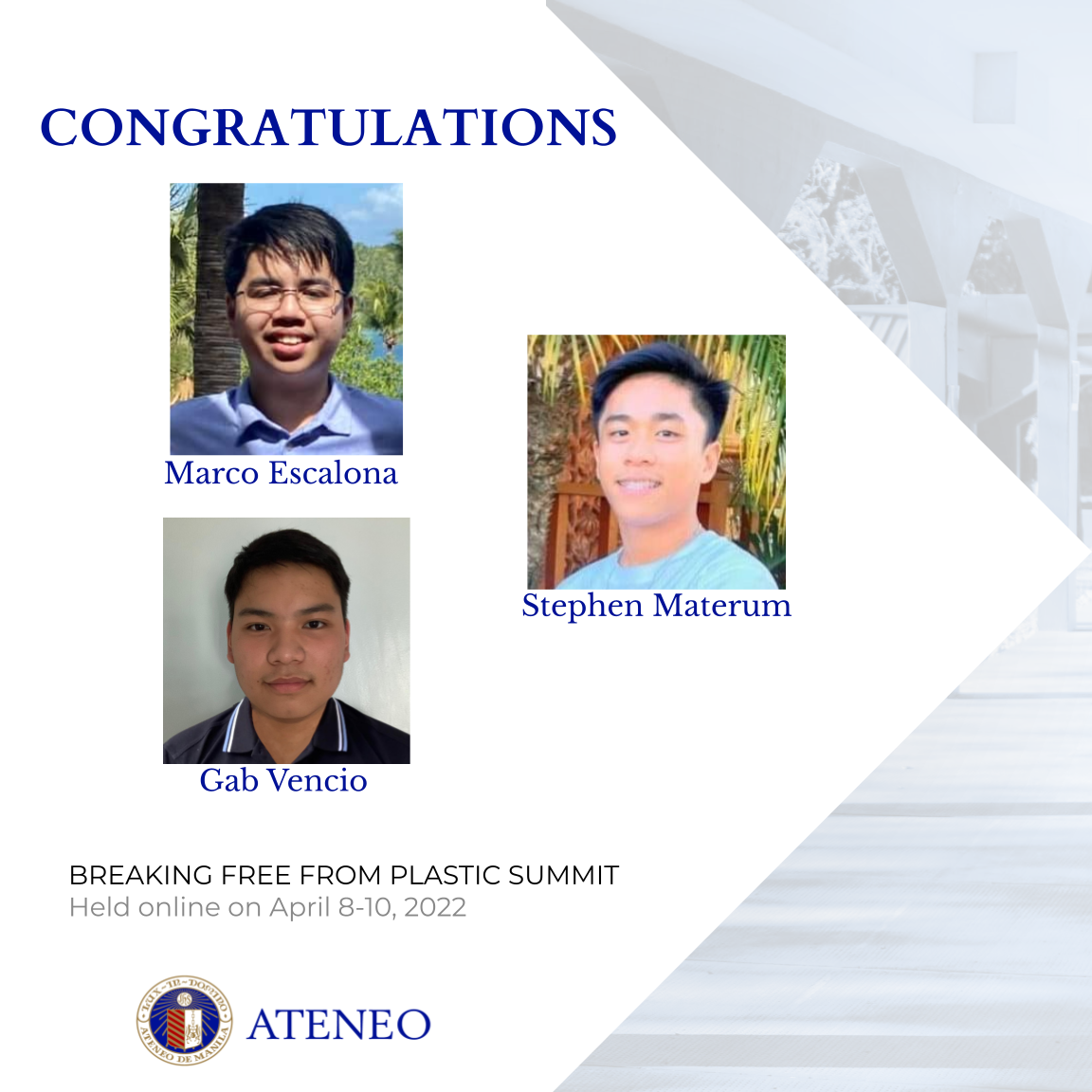 Marco Escalona, Stephen Materum, Gab Vencio